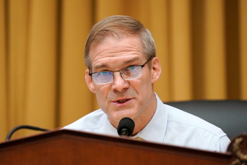 Rep. Jim Jordan, R-Ohio, speaks during a hearing of the Select Subcommittee on the Weaponization of the Federal Government on Feb. 9, 2023 in Washington. Jordan subpoenaed three school board and disinformation board officials as part of the Judiciary Committee's investigations of the Biden administration.