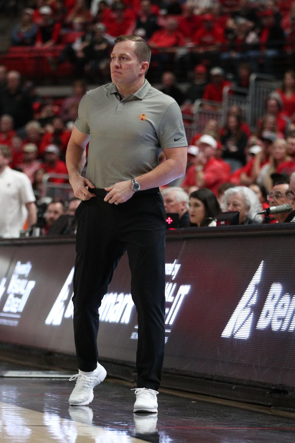 Iowa State coach T.J. Otzelberger watches in the first half of Tuesday's game at Texas Tech.