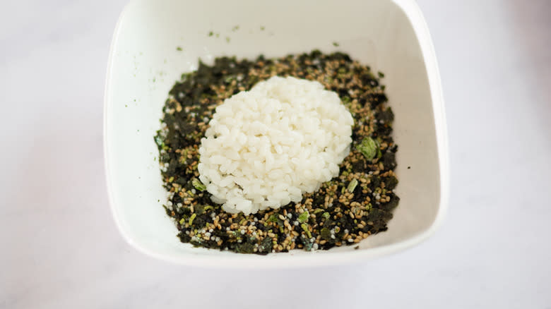 rice skull in bowl of furikake 