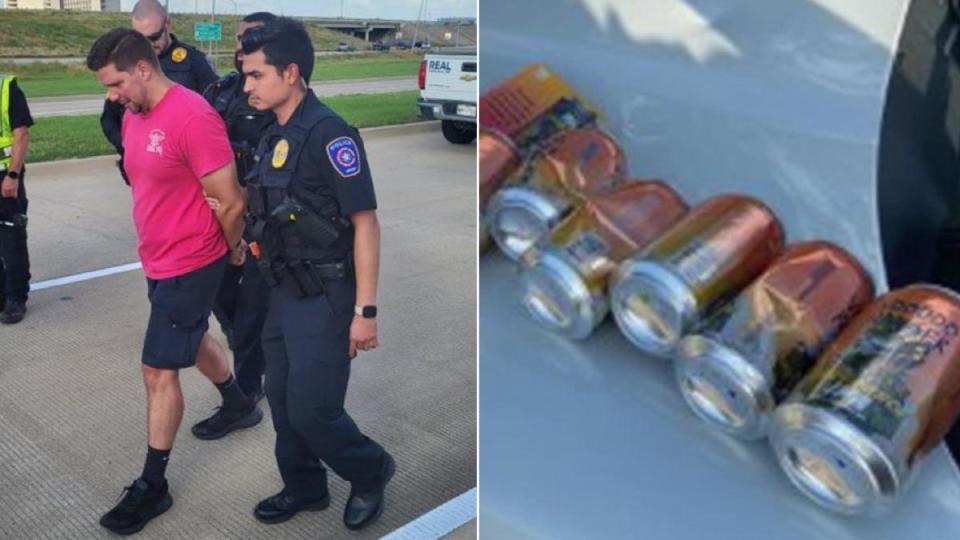 31歲肇事司機海蘭德（圖左）的車上被搜出6個空啤酒瓶，確認為酒駕後遭到逮捕。（圖／翻攝自X@RedWave_Press）