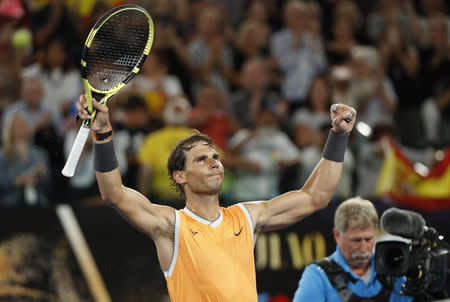 Tennis - Australian Open - Third Round - Melbourne Park, Melbourne, Australia, January 18, 2019. Spain's Rafael Nadal celebrates after winning the match against Australia's Alex de Minaur. REUTERS/Aly Song