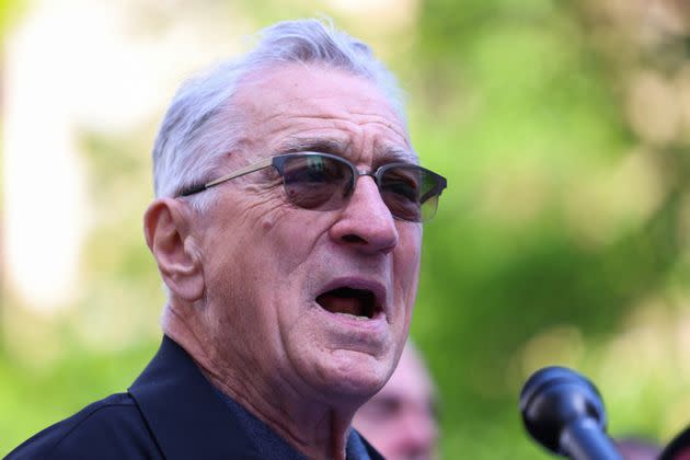 Robert De Niro speaks in support of President Joe Biden outside of Donald Trump's hush money trial May 28.