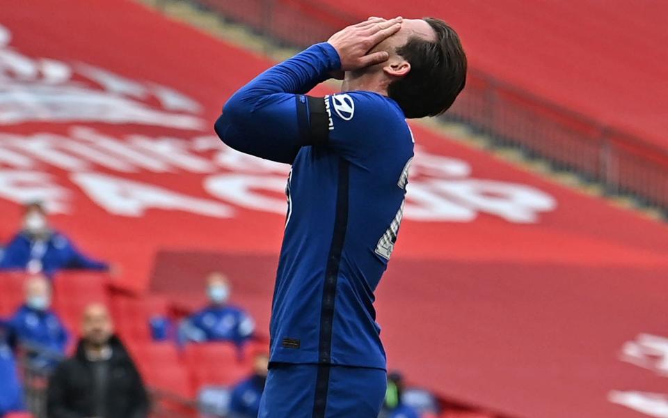 Chelsea's English defender Ben Chilwell reacts after missing a chance during the English FA Cup semi-final football  - AFP