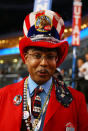 Rodney McFarland of Monroe, LA wears a patriotic hat and jacket during day one of the Democratic National Convention at Time Warner Cable Arena on September 4, 2012 in Charlotte, North Carolina. (Photo by Joe Raedle/Getty Images)