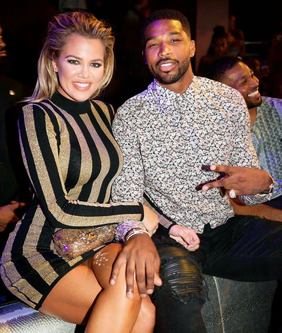 Khloe Kardashian and Tristan Thompson pose together at a fashion show in 2017. Source: Getty