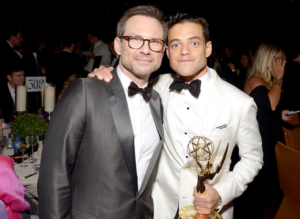 Christian Slater, left, and Rami Malek