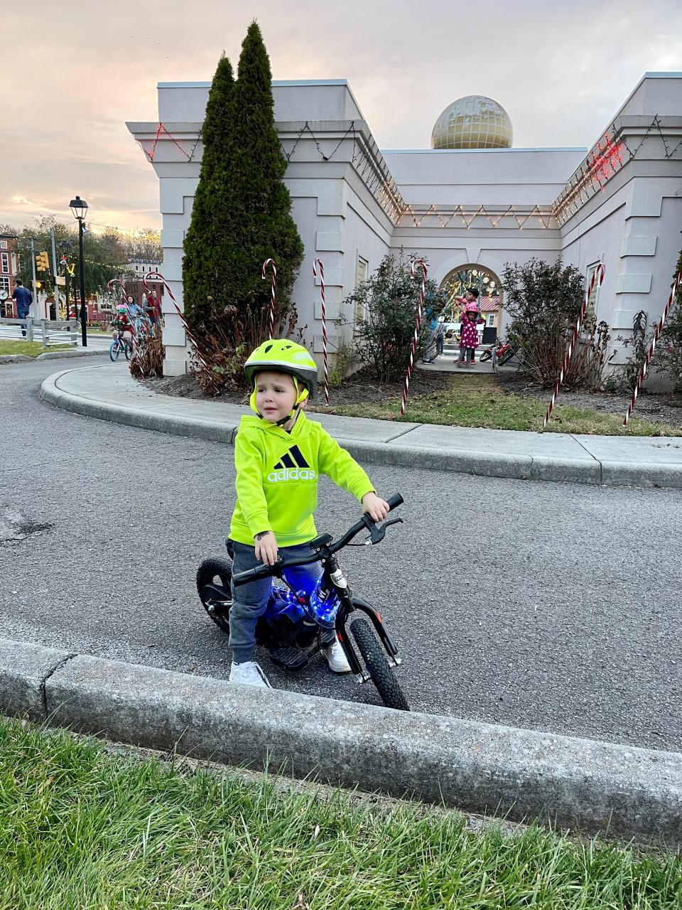 Four-year-old Everett Mattson was happy to explore Safety City on his bike that was decked out with lights he got for his birthday. Dec. 1, 2021.