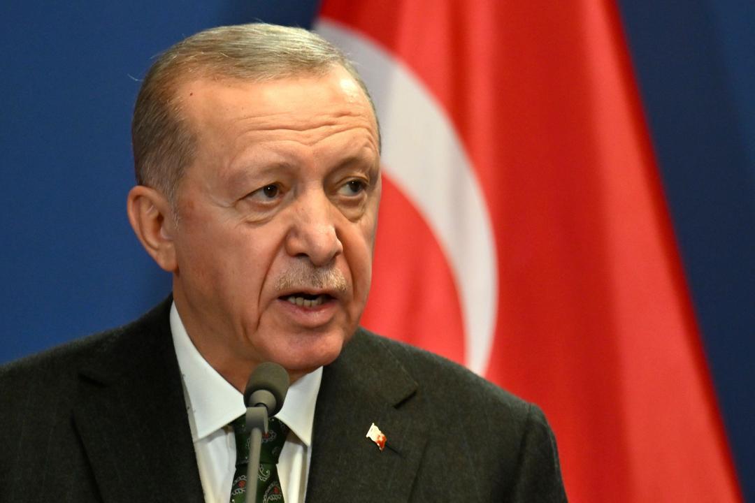 FILE - Turkey's President Recep Tayyip Erdogan speaks during a joint statement with Hungary's Prime Minister Viktor Orban at the Carmelite Monastery in Budapest, Hungary, Monday, Dec. 18, 2023. Turkey's president has vowed to widen military operations against groups linked to Kurdish militants in neighboring Iraq and Syria, days after nine soldiers were killed in an attack on a Turkish military base in Iraq. (AP Photo/Denes Erdos, File)