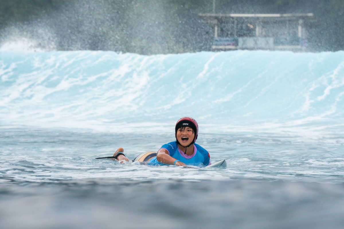 Siqi Yang, China's first-ever Olympic surfer at the Paris 2024 Games in Teahupo'o, Tahiti.<p>Photo: ISA/Pablo Jimenez</p>