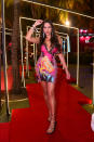 <p>Farofa da Gkay: Sarah Andrade escolheu vestido estampado com leve decote para primeiro dia da festa (Foto: Brazil News)</p> 