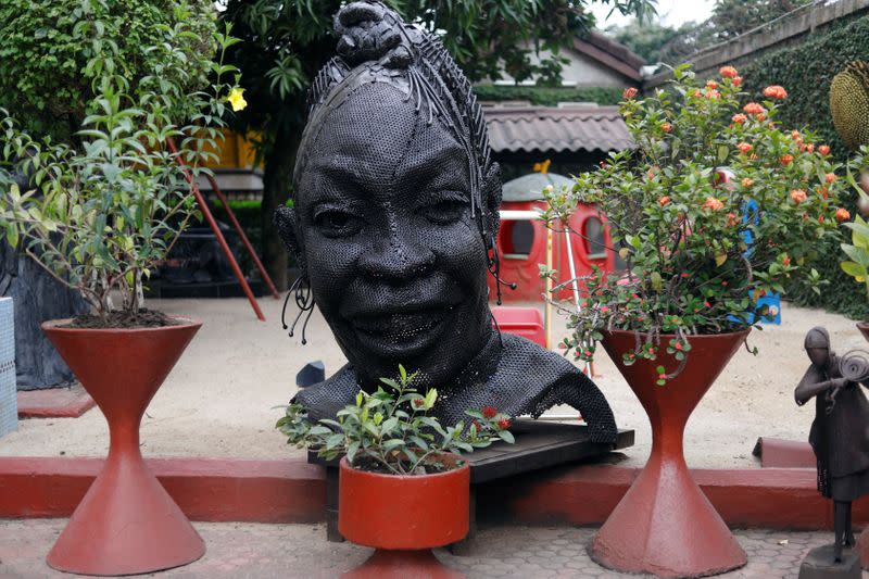 A view shows a sculpture in Yemisi Shyllon's home, in Lagos