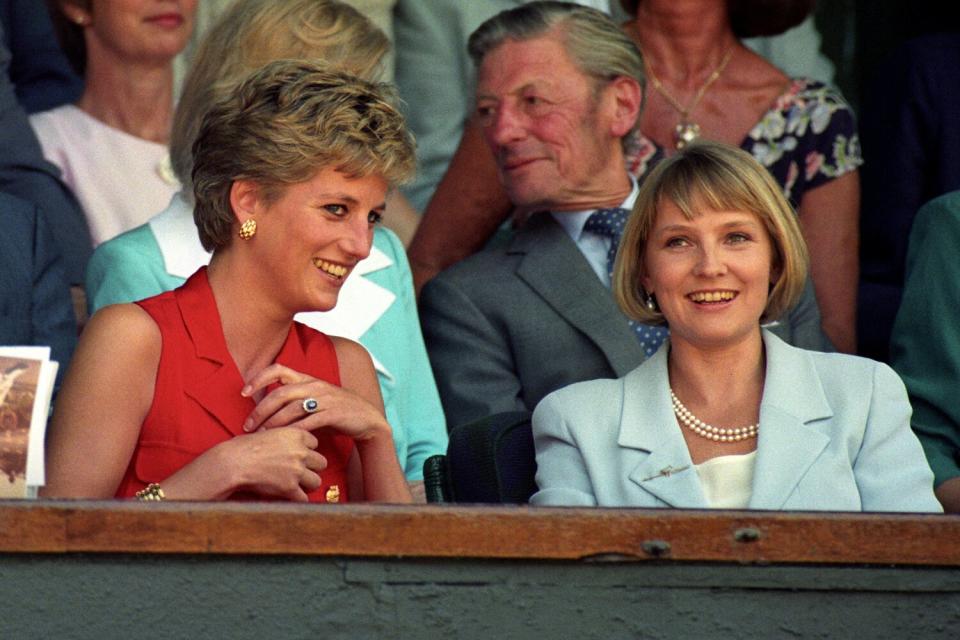 PRINCESS OF WALES CHATS WITH MRS JULIA SAMUEL IN THE ROYAL BOX ON CENTRE COURT BEFORE THE MEN'S SINGLES FINAL BETWEEN PETE SAMPRAS AND GORAN IVANISEVIC