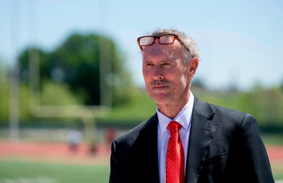 Adam Mclean is the commissioner of the Major League Football that launches this fall, including a team in Sacramento. Its home games will be at Sacramento City College, where he stands at Hughes Stadium on Thursday.