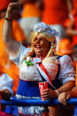 KHARKOV, UKRAINE - JUNE 09: A Dutch fan soaks up the atmopshere prior to the UEFA EURO 2012 group B match between Netherlands and Denmark at Metalist Stadium on June 9, 2012 in Kharkov, Ukraine. (Photo by Lars Baron/Getty Images)