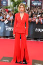 <p>The MMVAs host looked red hot in this fashion-forward Mugler suit with a deep V neckline. <i>(Photo by George Pimentel/WireImage)</i><br></p>