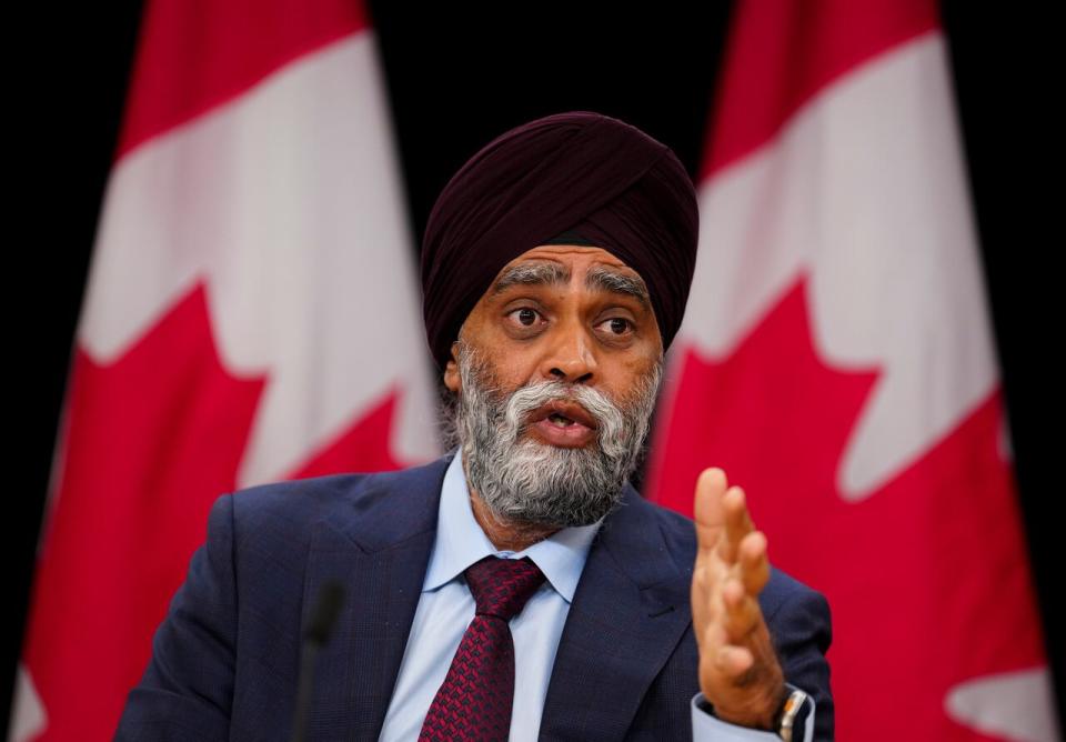 Harjit S. Sajjan, President of the King’s Privy Council for Canada and Minister of Emergency Preparedness and Minister responsible for the Pacific Economic Development Agency of Canada, provides an update on the forecast for the 2024 wildfire season during a press conference at the National Press Theatre in Ottawa on Thursday, May 9, 2024. 