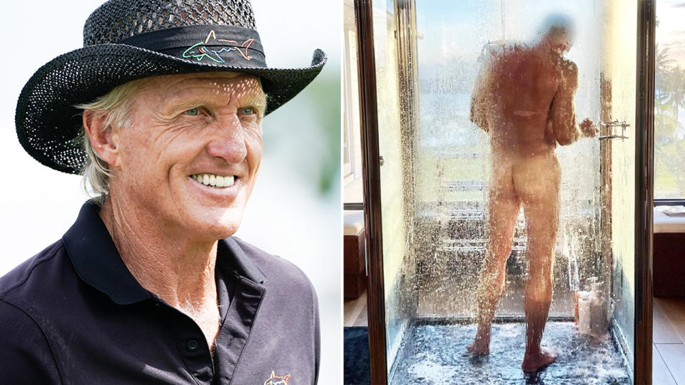 Greg Norman, pictured here in the shower.