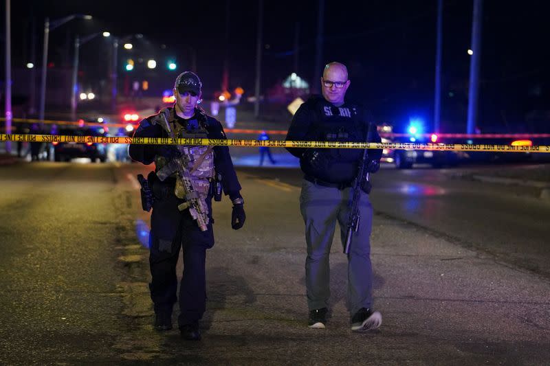 Police officers respond to a shooting at Michigan State University