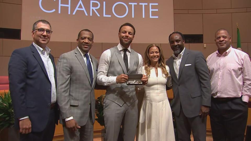 Steph Curry, NBA star and Charlotte native, receives the key to the city on Sept. 1, 2022 in Charlotte.