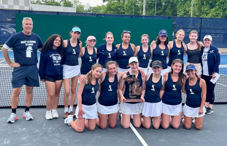 The East Lansing girls tennis team finished with 26 points while capturing its second straight regional title on May 16, 2024.