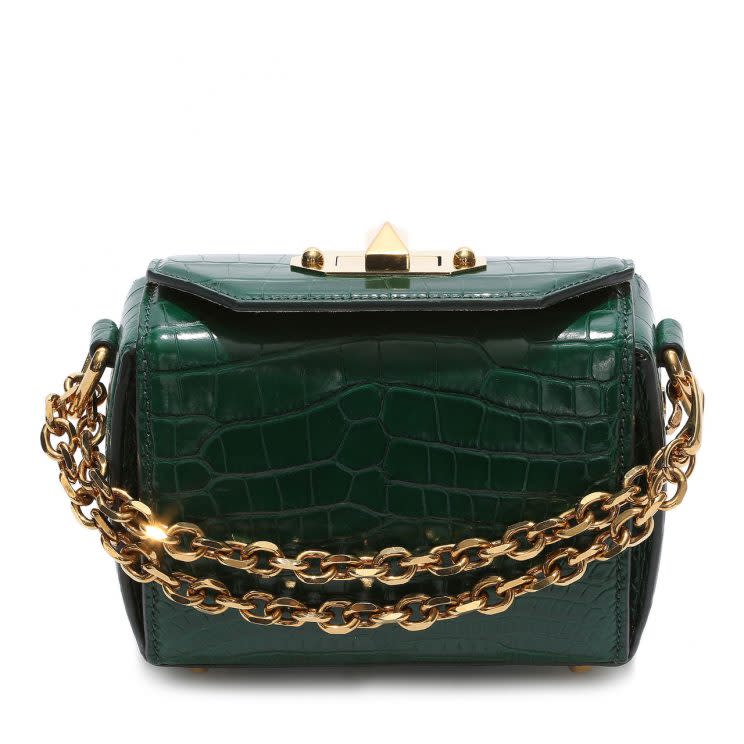Alexander McQueen's Box Bag in an embossed croc green