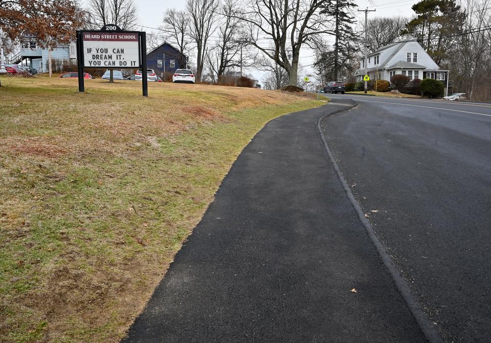 Recently redone sidewalks near the Heard Street Discovery Academy on Heard Street in Worcester.