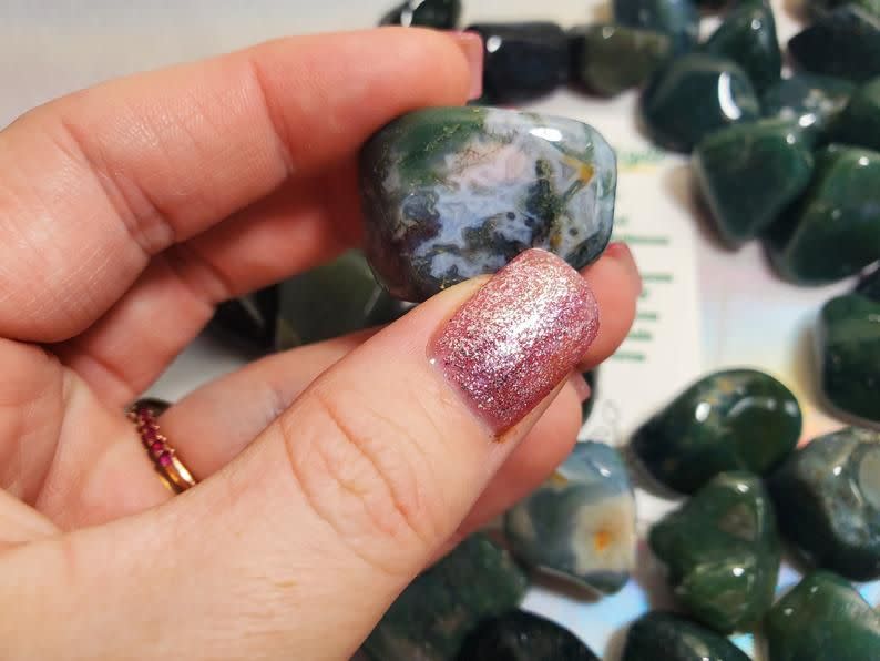 Green Moss Agate Tumbled Stone