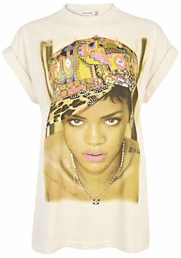 Graphic Print Tees: Of course Cara's BFF Rihanna has her face on a t-shirt and we bet the Burberry model has dozens of these. Join the gang with this tee, £30, River Island