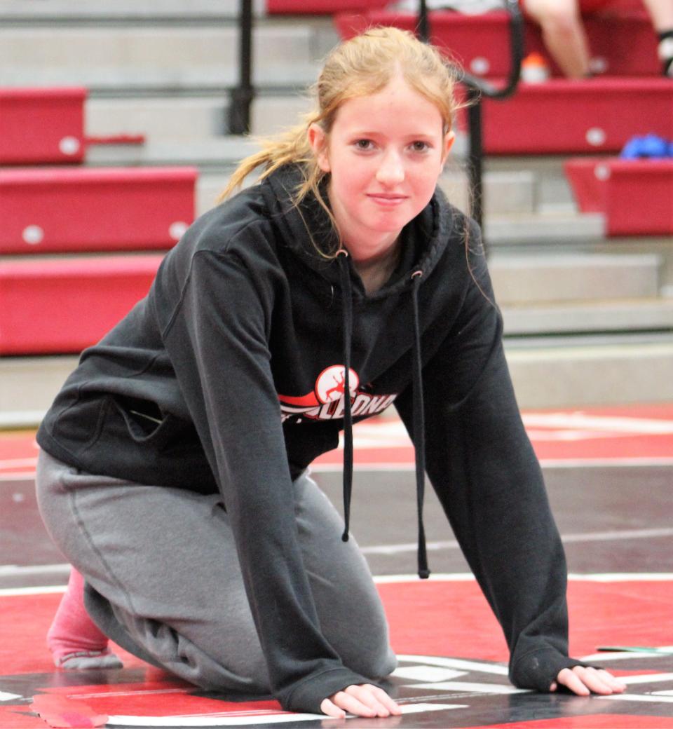 Annville-Cleona freshman Lois Carey is one of the wrestlers on the Dutchmen's girls' team.