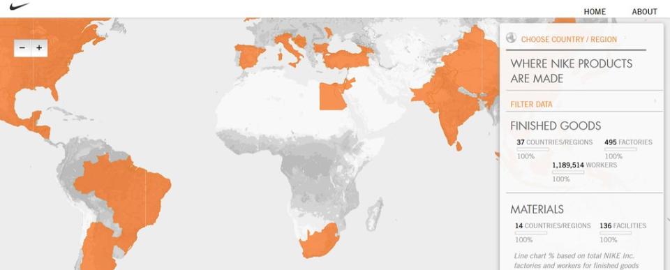 2023年Ｎike製造商地圖 圖片來源：Nike Manufacturing Map