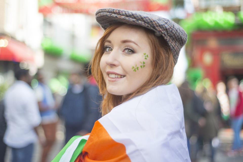 beautiful irish girl on st patricks day, dublin, ireland