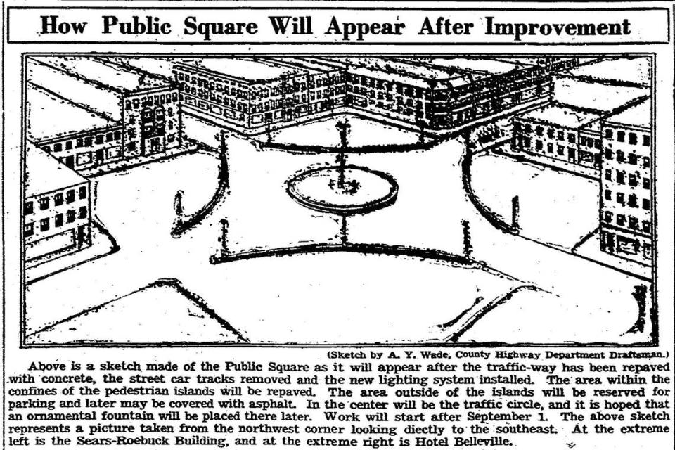 A drawing of the planned Public Square traffic circle from the Aug. 22, 1936, edition of the Belleville Daily News-Democrat