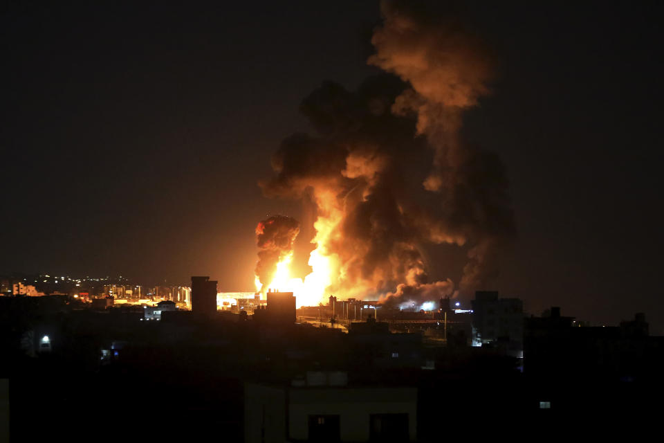 A view of an explosion caused by Israeli airstrikes in Gaza City, Saturday, July 16, 2022. (AP Photo/Mohammed Ali)