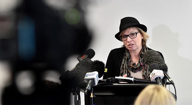 Rosie Batty speaks at a press conference at the Victorian Royal Commission into Family Violence in Melbourne in August. Photo: AAP