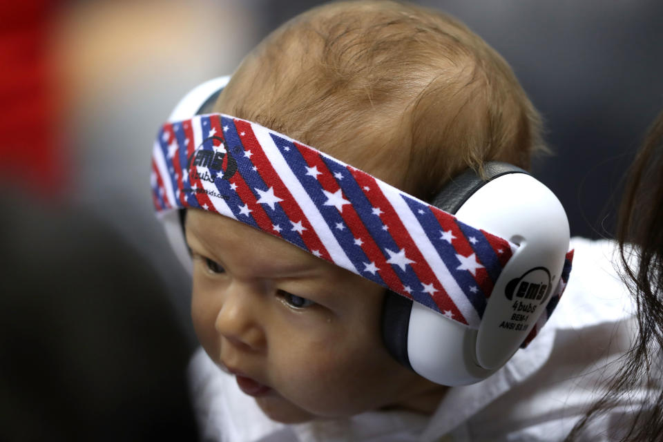 RIO DE JANEIRO, BRAZIL - AUGUST 11:  Boomer Phelps wears ear protection during the evening swim session on Day 6 of the Rio 2016 Olympic Games at the Olympic Aquatics Stadium on August 11, 2016 in Rio de Janeiro, Brazil.  (Photo by Al Bello/Getty Images)