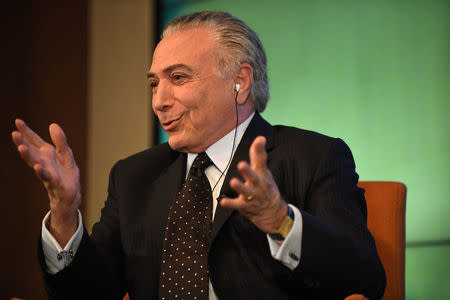 President of Brazil, Michel Temer, speaks with Reuters Editor-in-Chief Steve Adler about the future of Latin America's largest economy as it emerges from recession and a large-scale corruption scandal at a Reuters Newsmaker event in Manhattan, New York City, U.S. September 20, 2017. REUTERS/Darren Ornitz