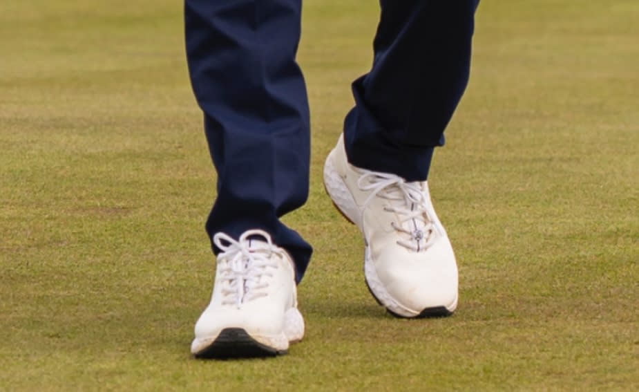 A close up shot of Tom Holland's G/Fore Mg4 sneakers at the Tom Holland Charity Golf Tournament 