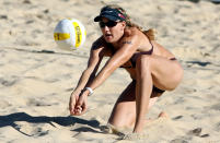 Kerri Walsh passes the ball to her partner during her quarterfinal match in the AVP Pringles Smart Flavors Cincinnati Open presented by Herbalife at the Linder Family Tennis Center on September 1, 2007 in Mason, Ohio.