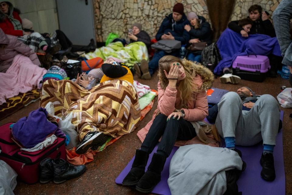 Ukrainians have been forced to use subways as bomb shelters in Kyiv (AP)