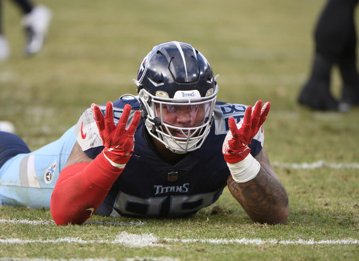 Tennessee Titans defensive tackle Jeffery Simmons #98 during an NFL  football game between the Tampa Bay Buccaneers and the Tennessee Titans,  Sunday, Oct. 27, 2019 in Nashville, Tenn. (Photo by Michael Zito/AP