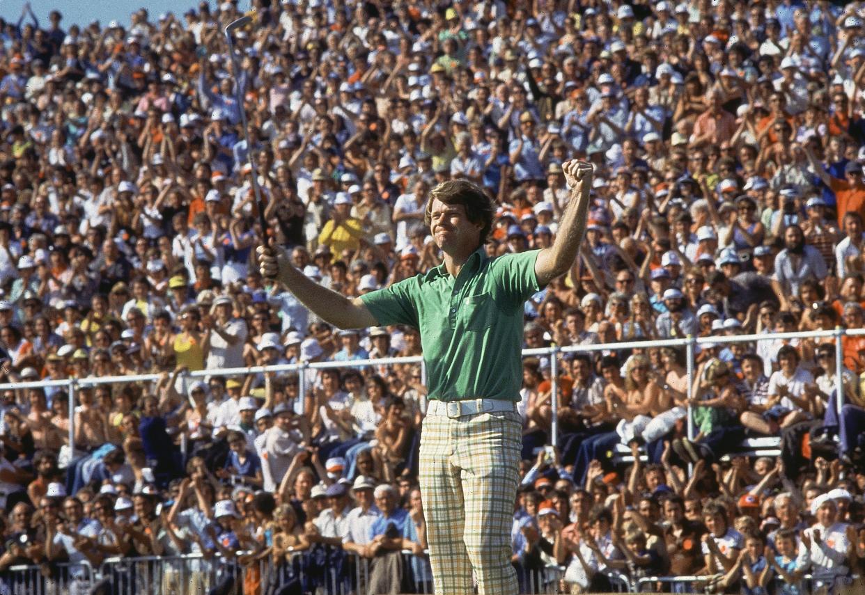 UNITED KINGDOM - JULY 10:  Golf: British Open, Tom Watson victorious after winning tournament on Sunday at Turnberry GC, Ailsa, GBR 7/10/1977  (Photo by Stephen Green-Armytage/Sports Illustrated via Getty Images)  (SetNumber: X21615)