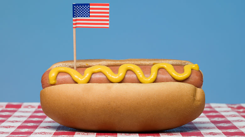 hot dog with American flag