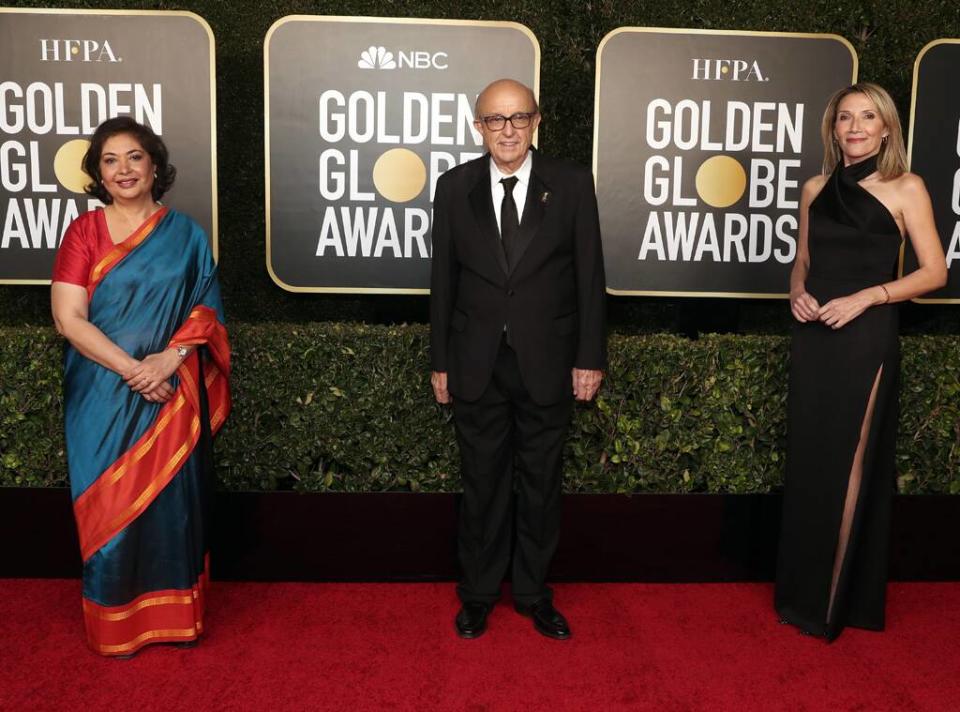 Meher Tatna, Ali Sar, Helen Hoehne, 2021 Golden Globe Awards, Arrivals, HFPA 