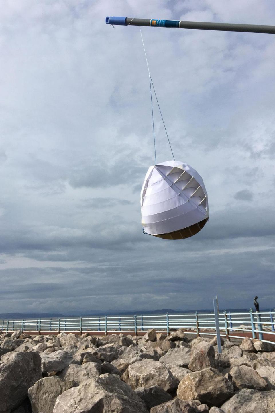 A prototype of the O-Wind Turbine being tested at Morecambe Bay, UK (James Dyson Award)