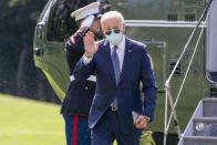 President Joe Biden arrives at the White House in Washington, Monday, Sept. 20, 2021, after returning from Rehoboth Beach, Del. (AP Photo/Andrew Harnik)