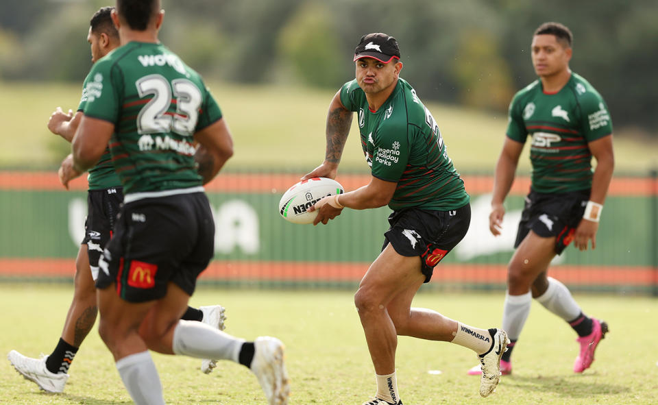 Latrell Mitchell, pictured here at a South Sydney Rabbitohs training session this week.