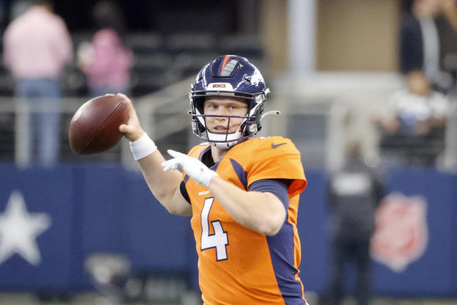 Denver Broncos quarterback Brett Rypien (4) plays against the