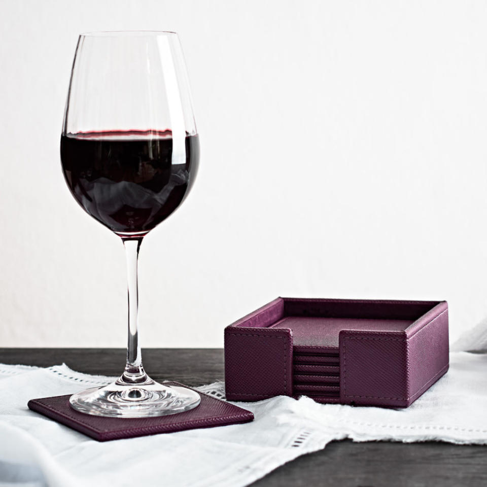 <p>You can match your coasters with the colour of a lovely glass of red wine, with this set from Brissi. These contemporary snakeskin coasters stylishly echo Pantone's Ultra Violet. </p><p><strong>BUY NOW:</strong> <a rel="nofollow noopener" href="https://www.brissi.com/purple-snake-coasters-set-6.html" target="_blank" data-ylk="slk:Purple Snake Coaster Set of 6, £29, Brissi;elm:context_link;itc:0;sec:content-canvas" class="link ">Purple Snake Coaster Set of 6, £29, Brissi</a></p>