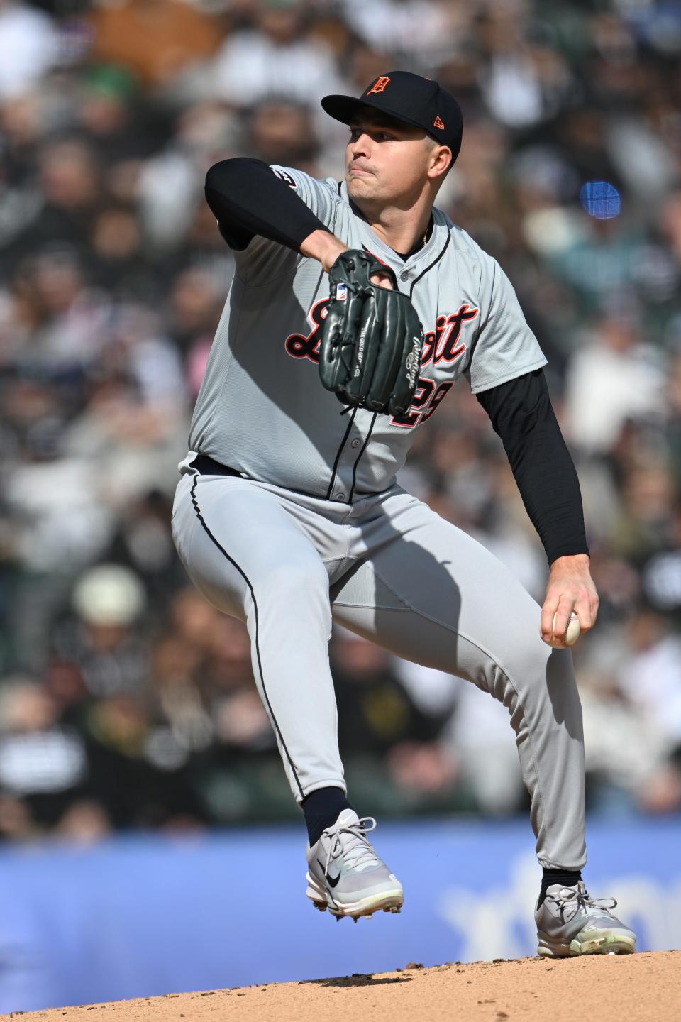 Detroit Tigers' Tarik Skubal throws in the first inning vs. the Chicago White Sox at Guaranteed Rate Field on Thursday, March 28, 2024 in Chicago.