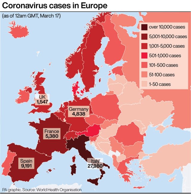 Coronavirus cases in Europe